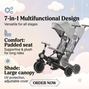 Foldable Fashionable Multifunctional Baby Tricycle Safer Comfortable 7 in 1 Baby Tricycle Kids for 1 6 Years Children