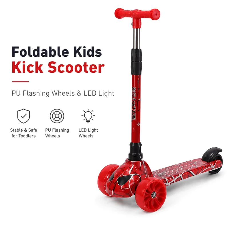 Foldable Kids Kick Scooter with PU Flashing Wheels 4 Level Adjustable Height Children's 3 Wheel Scooter for Boys Girls 3 12Y