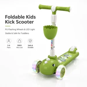 Foldable Kids Kick Scooter with PU Flashing Wheels 4 Level Adjustable Height Children’s 3 Wheel Scooter for Boys Girls 3 8 12Y