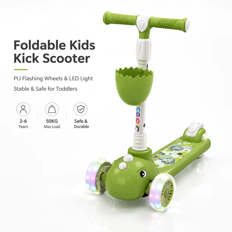 Foldable Kids Kick Scooter with PU Flashing Wheels 4 Level Adjustable Height Children's 3 Wheel Scooter for Boys Girls 3 8 12Y