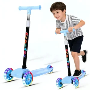 Foldable Kids Scooter with Three PU Wheels Lightweight Adjustable Handlebar for 3-12 Years Old Boys Girls