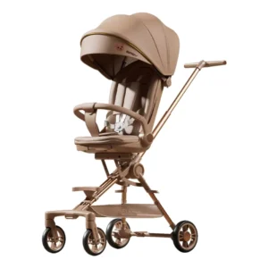 Foldable Lightweight Aluminum Alloy Four-Wheel Baby Stroller Trolley with Sit Lie Function Portable High Landscape Design Black