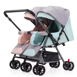 Foldable Lightweight Twin Stroller Stainless Steel Frame Oxford Linen Materials 15kg Load Capacity for 0 3 Years