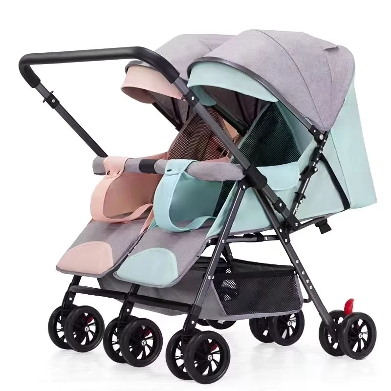Foldable Lightweight Twin Stroller Stainless Steel Frame Oxford Linen Materials 15kg Load Capacity for 0 3 Years