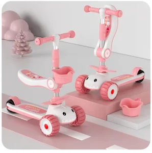 Foldable Plastic Kids Scooter With Seat Cartoon Character Scooter 3 Wheels Scooter for 2-12 Year