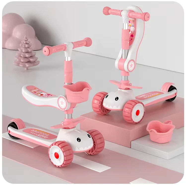Foldable Plastic Kids Scooter With Seat Cartoon Character Scooter 3 Wheels Scooter for 2-12 Year