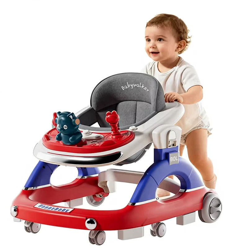 Foldable Plastic Toddler Walkers Stainless Steel Silent Wheels Light Music Learning Toy for Fall Season Kids Walking