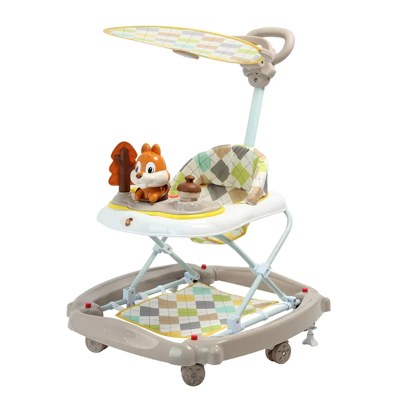 Folding 3 in 1 Multifunctional Adjustable Rocker Baby Walker with Canopy and Push Handle