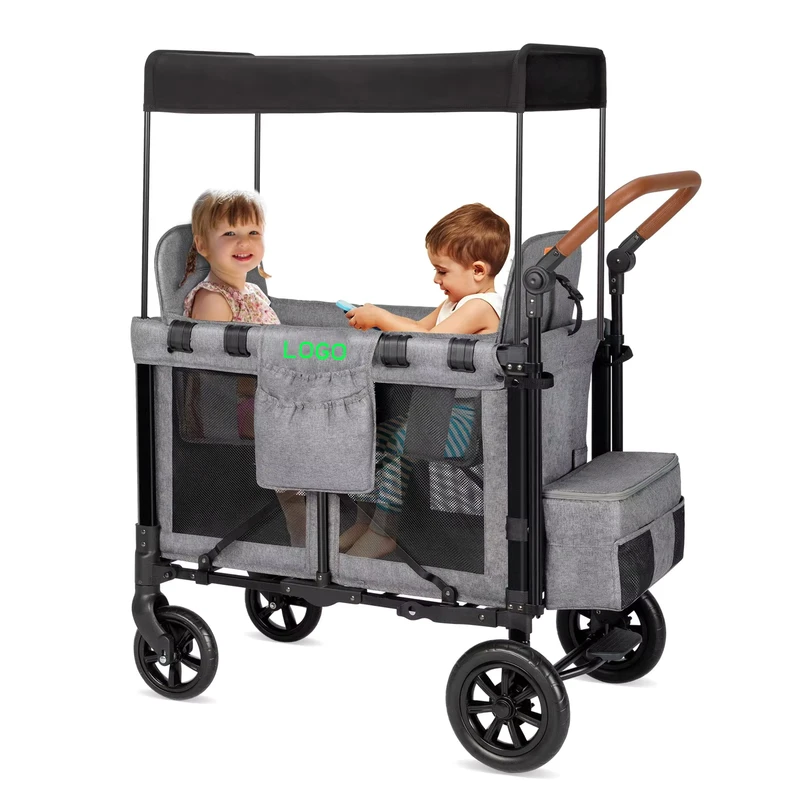 Folding Baby Stroller Wagon 2 Seat Outdoor Camping Double Kid Wagon Stroller 2 Seater with Canopy
