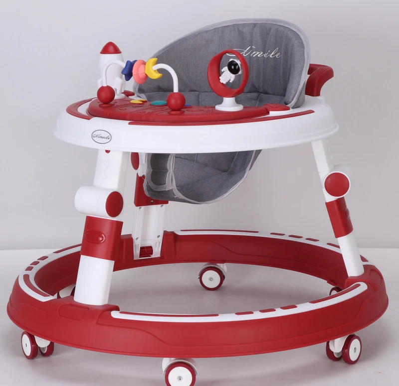 Folding Baby Walker Learning Features Height Adjustment Rotating Toys Silent Wheels Light Music Plastic Material