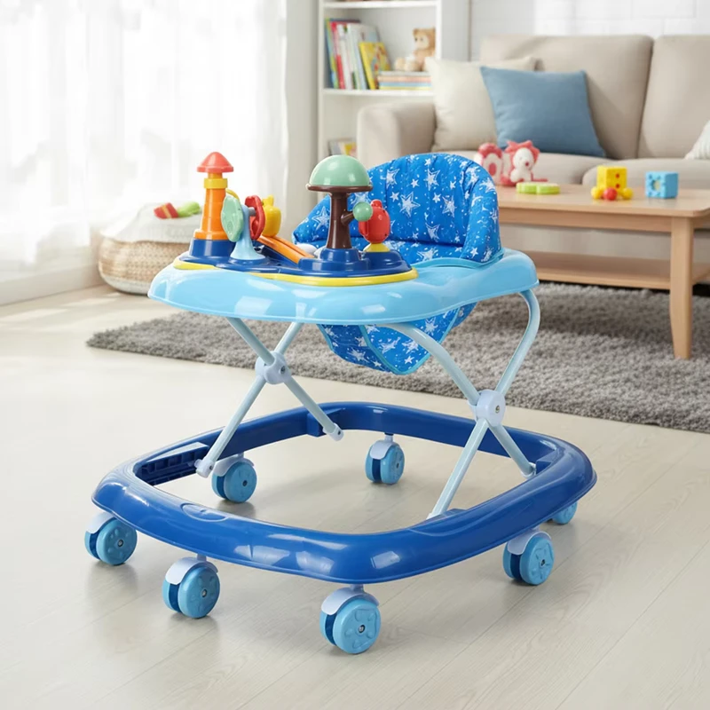 Folding Design Height Adjustable Sit to Stand Baby Walker with Music and Lights