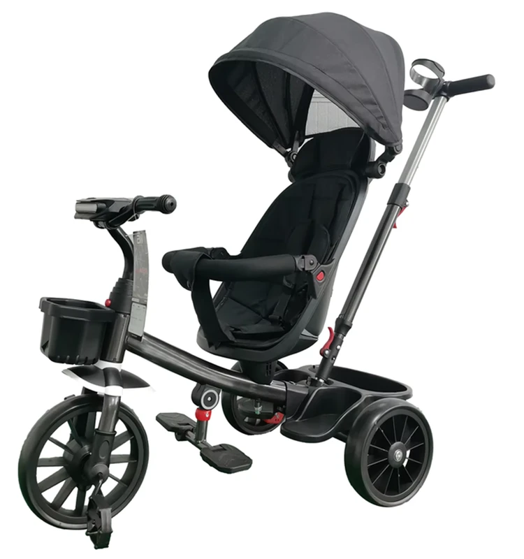 Folding Kids Tricycle with Canopy Parent Control Push Handle Convertible to Baby Stroller Wagon for 1-3 Year Old Toddler