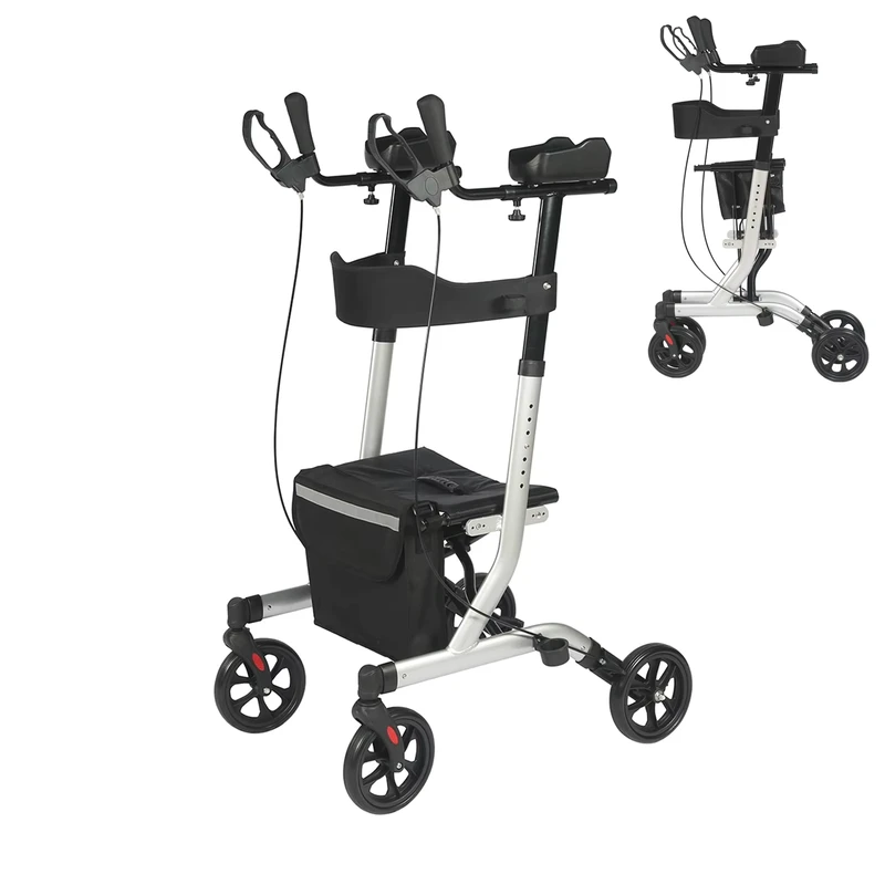 Folding Rollator Walker Mobility Walking Aid with Armrests and Seat Standup for Seniors and Adults