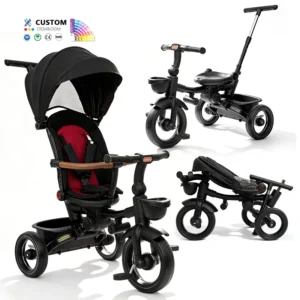 Folding Tricycle Kids Baby 3 Wheel with Detachable Pull Handle 7 in 1 Kids Tricycle Baby Stroller Walker