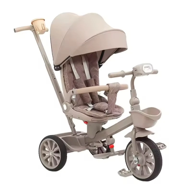 Folding Tricycle Kids Baby 3 Wheels with Detachable Handle 7 Inch 1 Kids Tricycle Stroller
