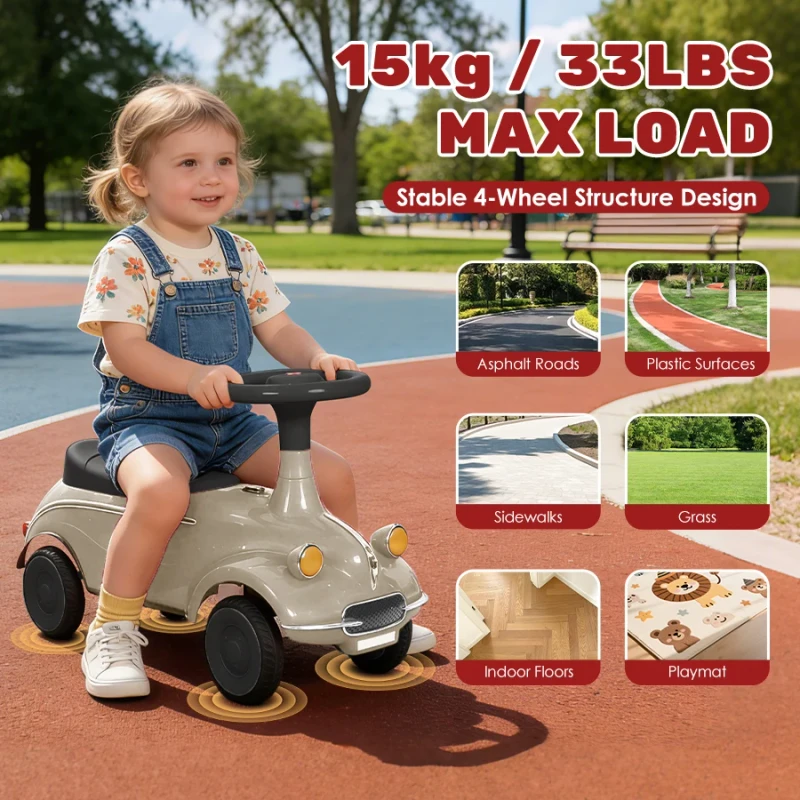 Foot Powered Toddler Push Car No Battery Manual Sliding Toy Car