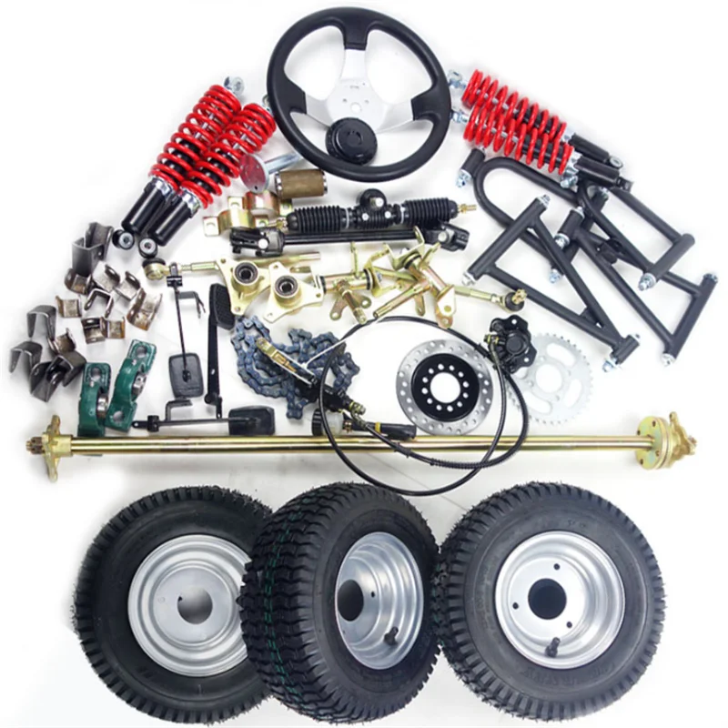 Full Go Kart Modified DIY Rear Axle Kit with Disc Brake Steering Wheel 6 Inch Tubeless Wheels