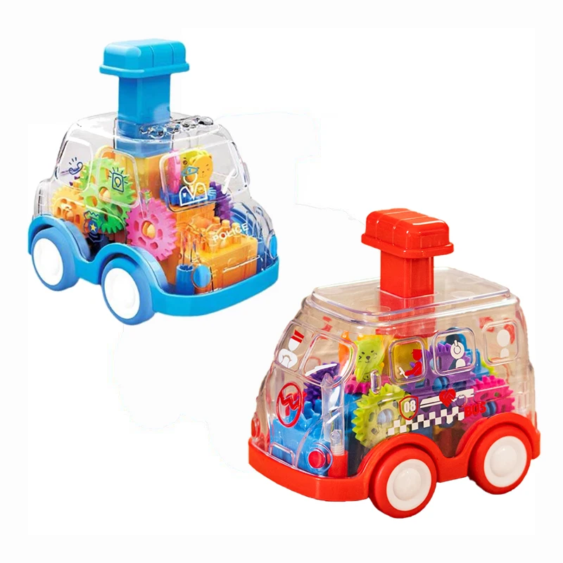 Funny Transparent Plastic Gear Car Toy Inertia Sliding Car Friction Children's Press Go Car Model Play Function