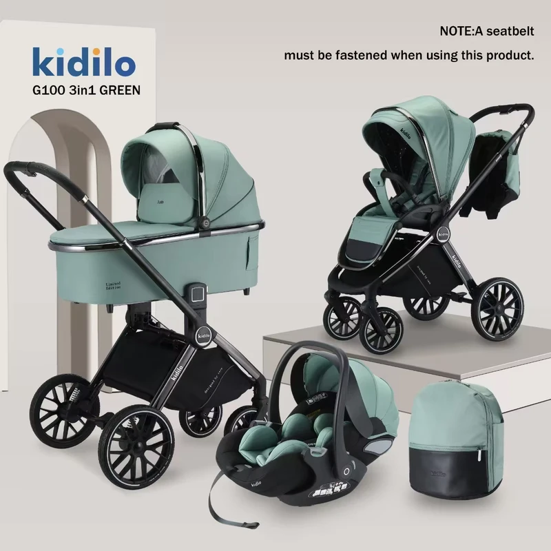 G100 Aluminum Alloy Foldable 3 in 1 Baby Stroller with 20KG Load Capacity for Sitting/Lying Down 0-12 Months