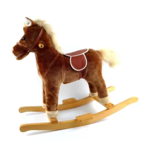 Giant Brown Horse Soft Plush Ride On Toy Kids Wooden Rocking Animal Balance Toy Plush Rocking Animal