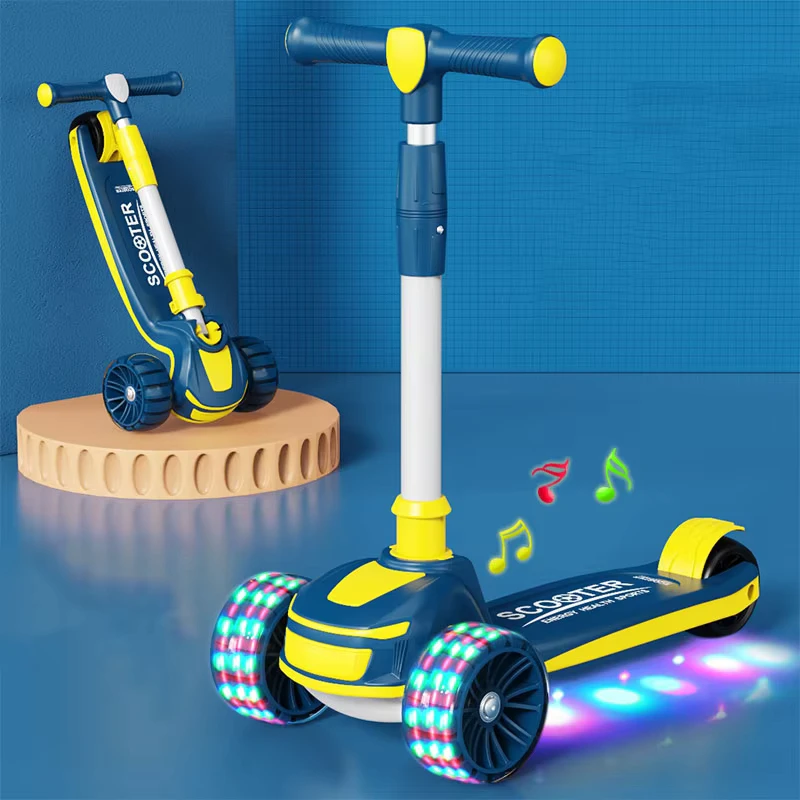 Girls Foot Kick Scooter 3-in-1 3-Wheel Foldable Outdoor Plastic Scooter for Kids