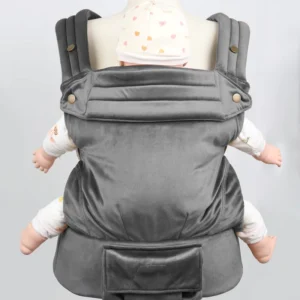 Grey Ergonomic Baby Carrier Velvet Fabric Convenient Pocket Adjustable Straps for Comfortable Infant Front Carrying EN