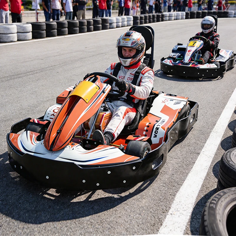 Gx200 200cc Chain Drive Gas Professional Racing Go Kart with 4 Stroke Engine 60km h for Children Orange Outdoor Track Racing