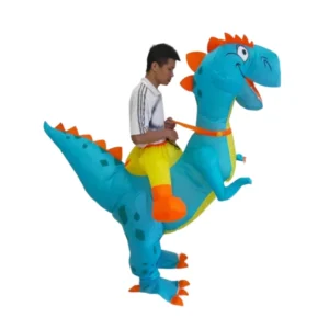 Halloween Animal Mascot Costume Inflatable Walking Blow Up Ride On Blue Dinosaur Polyester for Adults