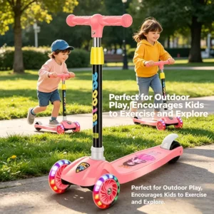 Height Adjustable Kids Tricycle One click Folding Beginner Kids Foot Scooter Kick Scooter with Flashing Wheels and Sound Effects