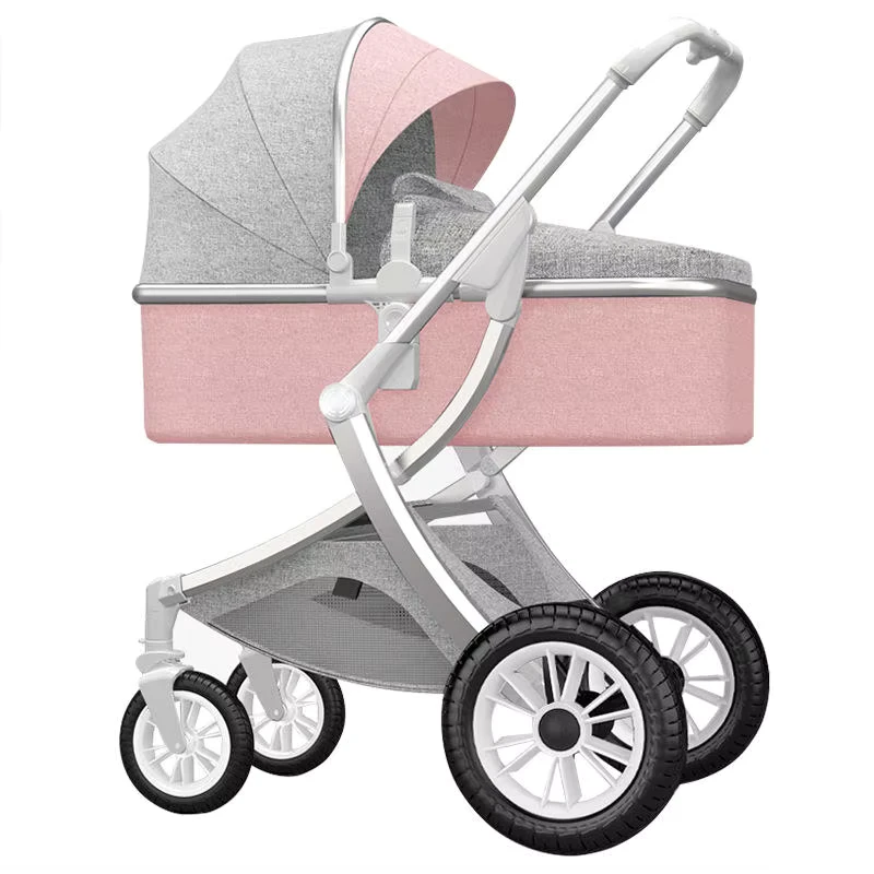 High-Angle Folding 3-in-1 Metal Baby Stroller Adjustable Backrest 4-Wheel Design for Indoor Outdoor Use Comfortable Two-Way