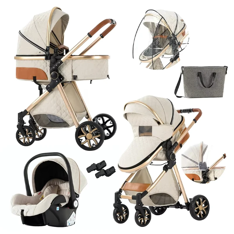 High Landscape Baby Car Seat Stroller Buggy Push Chair Kinderwagen Luxury Lightweight Two Way Push Bar Baby Stroller 3 in 1