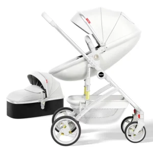 High Landscape Baby Stroller Pu Leather Baby Carriage with 360 Rotation Function Convenient Pram