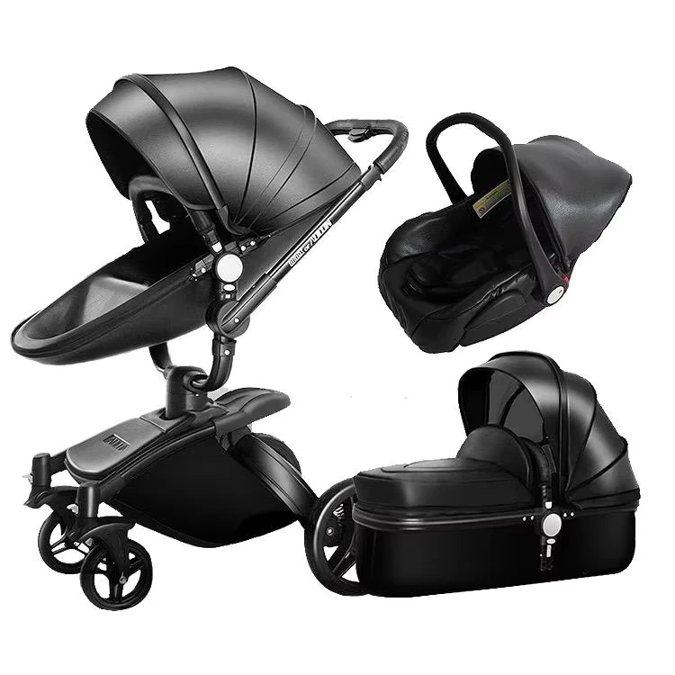High Landscape Stroller Baby 4 in 1 Shock Absorbent Bidirectional Sitting and Lying Folding 3 in 1 Baby Stroller with Car Seat