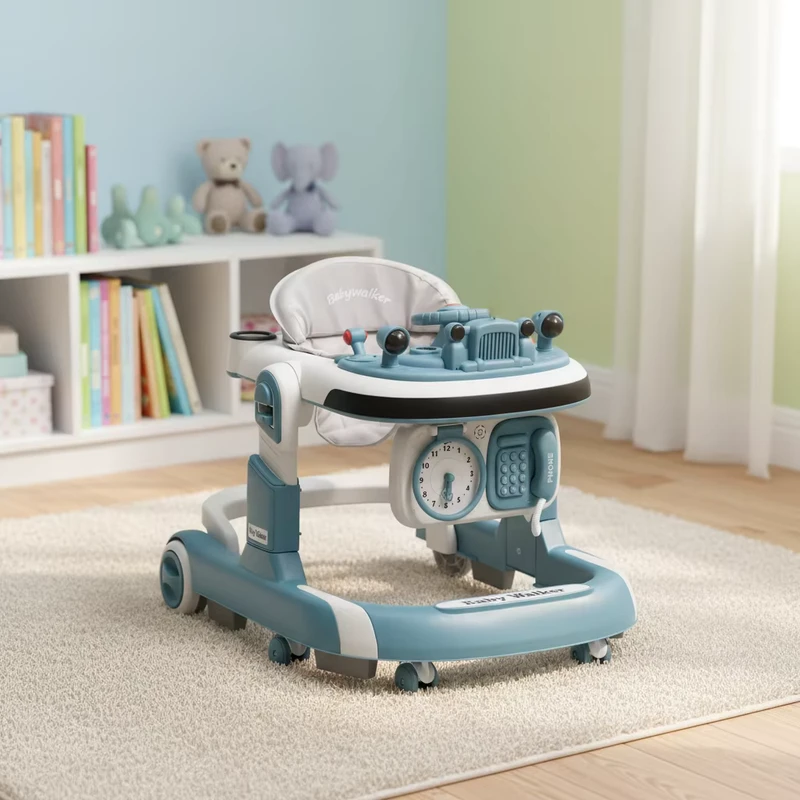 High Quality 4 in 1 Folding Plastic Baby Walker with Timepiece 6 Wheels New Design Stroller Music Learning Walking MLT 511Q