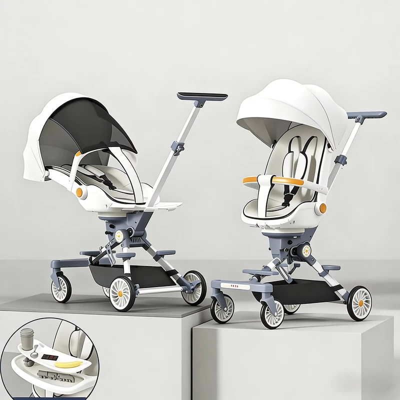 High View 3 in 1 Reversible Baby Stroller 4-Wheel Rubber Tires Lightweight Aluminum Alloy Frame Folding Design 20KG Load