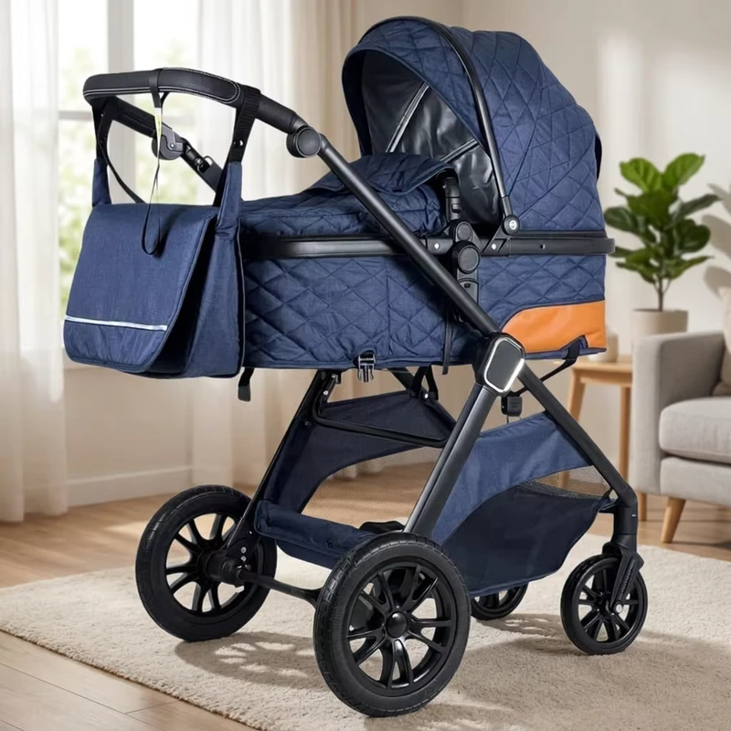 High View Luxury 3 in 1 Baby Stroller Portable Folding Prams Pushchair Baby Carriage Baby Stroller with Car Seat for Travel