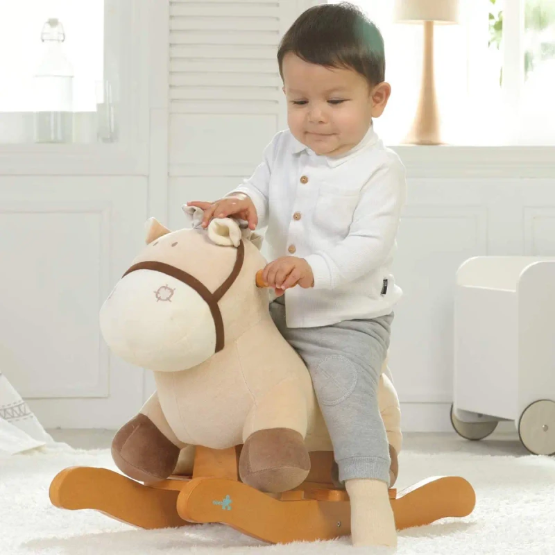 Holiday Gift Velour Wooden Animal Cradle Donkey Plush Toys Kids Rocking Horse in Stock
