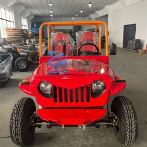 Hot Popular Red Color 5 Seater Classic Gasoline Mini Jeeps Off road Four wheel Mini Jeeps Club Cart Go Karts 300CC Jeep Cart
