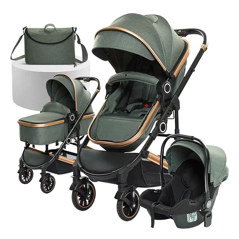 Hot Sell Baby Trolley 3 in 1 Baby Pram Easy Foldable Light Weight Stroller Baby Pushchair Compact