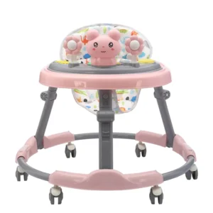 Hot Selling Eco Friendly Foldable Plastic Frame Household Toy Cartoon Pattern 6 Wheels Stable Design Baby Walkers with Music