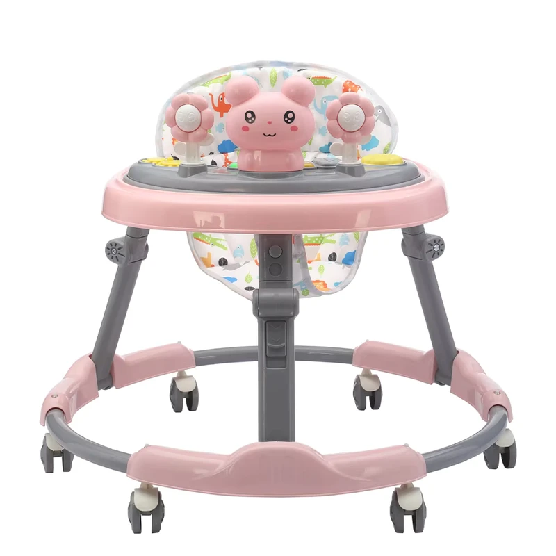 Hot Selling Eco Friendly Foldable Plastic Frame Household Toy Cartoon Pattern 6 Wheels Stable Design Baby Walkers with Music