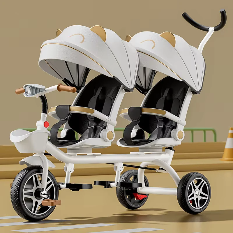 Hot Selling New Children Baby Tricycle Twins Baby Side by Side Tricycle Bike Stroller Double Seats Kids Tricycle