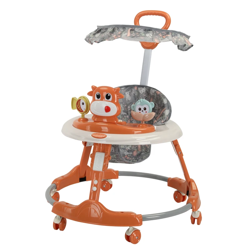 Indoor Cartoon Toy Design Music Push Handle Foldable Plastic Frame 4 in 1 Baby Walker 6 Wheels 20KG Capacity