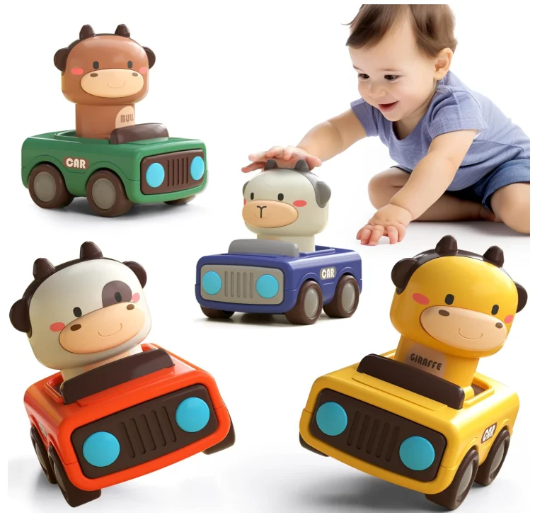 Infant Push Go Car Toys Set Baby Animal Racing Vehicle with Friction Press Plastic Car Toys for Kids