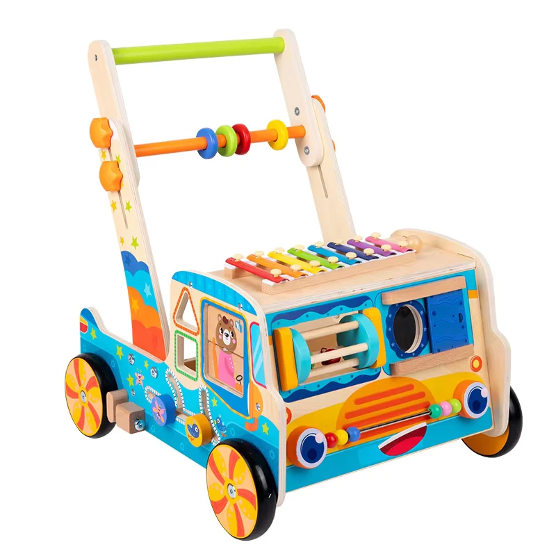 Infant Young Children Educational Walking Aid Building Blocks Hand pushed Walker Early Education Features Alarm Clock Toys