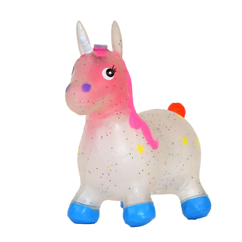 Inflatable Crystal PVC & Latex Ride On Horse Toy for Kids Jumping Unicorn Animal Jumping Toy