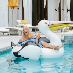 Inflatable Pelican Shaped Pool Rider Animal Pool Float Ride On Toy for Children Adults