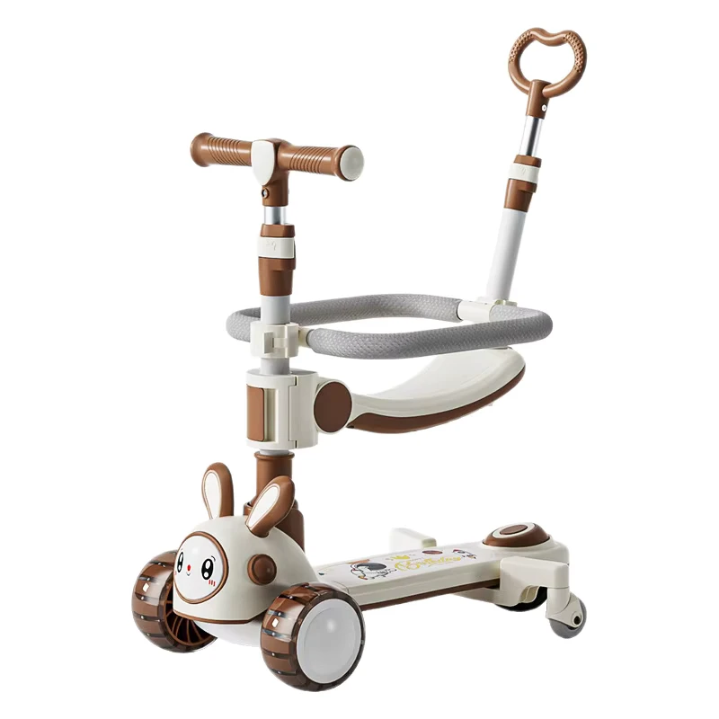 Kick Push Scooter 2-9 Years Foldable Plastic Three PU Flashing Wheels Adjustable Handlebar Seat Included Tricycle Function