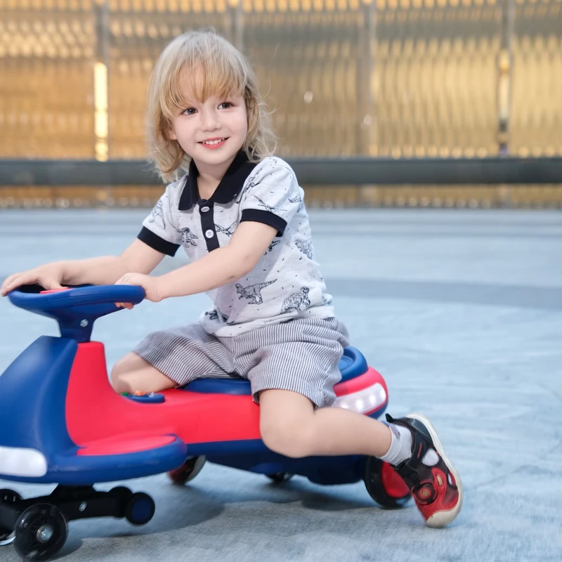 Kids 12V Electric Ride On Wiggle Car 360 Spin PU Flashing Wheels LED Lights Music for Anti Rollover Design Unisex Ages