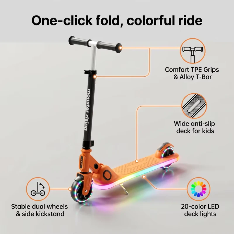 Kids 2 Wheel PU Wheels Scooter EN71 Standard One touch Foldable with Colorful LED Lights Height Adjustable Outdoor